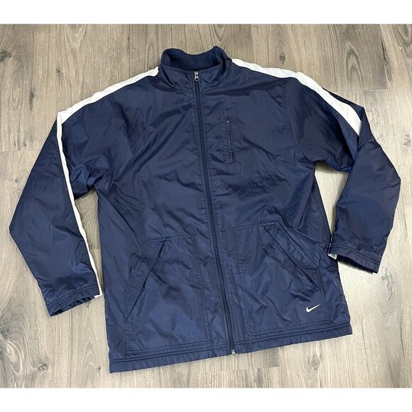 Vintage Nike Jacket Fleece Lined 90s Mens Large Blue White Swoosh - Picture 1 of 10